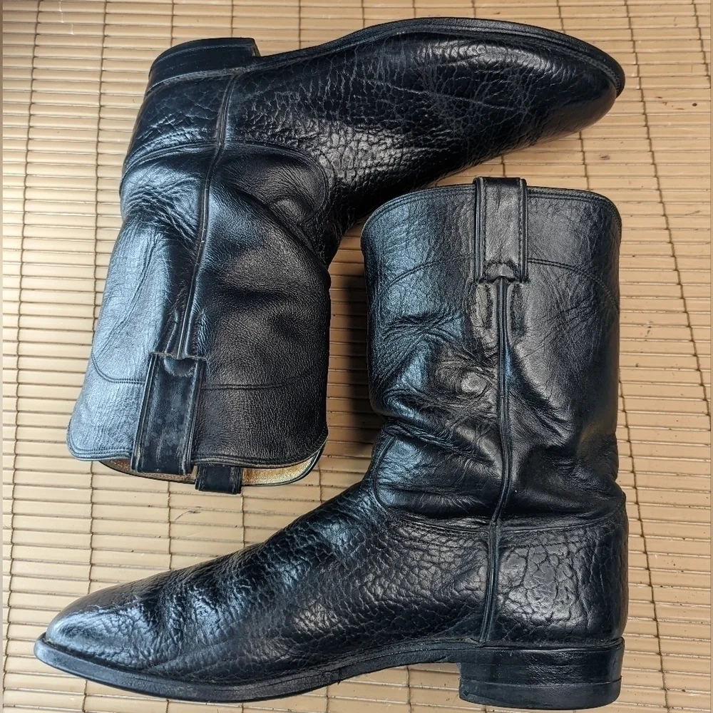 Justin Boots 3187 Classic Roper Boots Black Shrunken Shoulder Bullhide Roper Toe